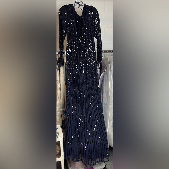 Mac Duggal 93660 Sequined Faux Wrap Long Sleeve Gown - Picture 4 of 12